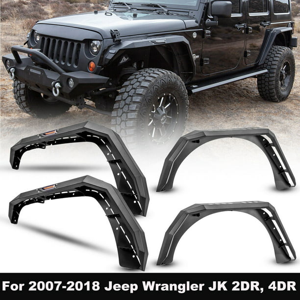 WOLFSTORM For 2007-2018 Jeep Wrangler JK JKU Fender Flares Front/Rear  Powder Coated Steel 4PCS 