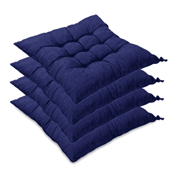 Set of 4 Indoor/Outdoor Cotton Chair Cushions - Square Seat Pads for Patio, Wicker, Rocking, Dining & Kitchen Chairs - Durable Sapphire Blue(15.75×15.75 in)