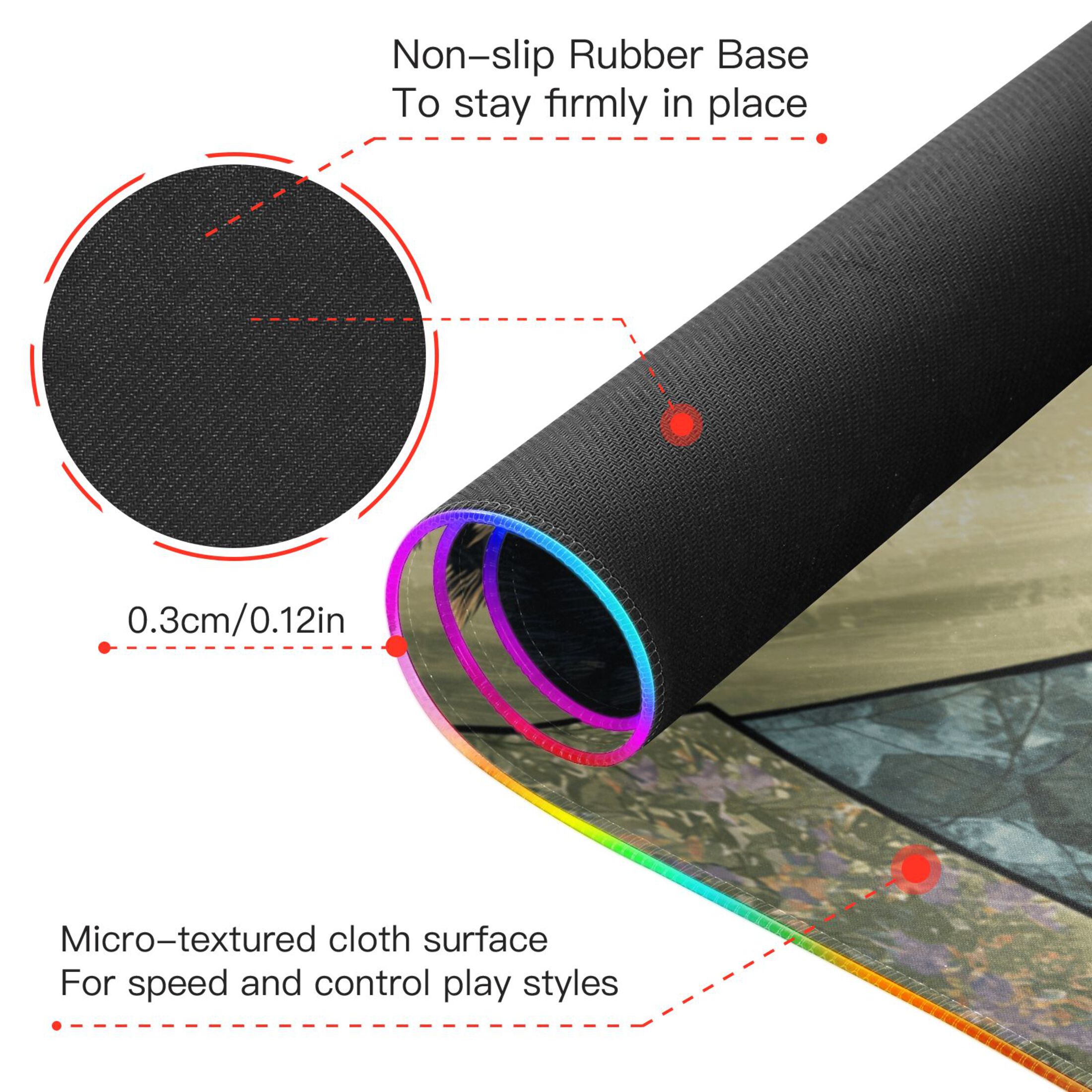 Haosy RGB Led Gaming Mouse Pad Non-Slip Large Keyboard Desk Mat 13 Light Modes 31.5x11.8 inch Black Cat with All Seasons