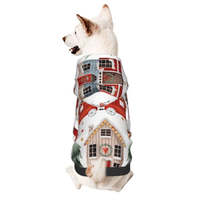 Fotbe Christmas Houses Sudadera con Estampado para Perros Pequeños – Suéter con Capucha para Mascotas, Tela Suave de Forro Polar con Bolsillo-X-Small