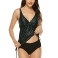 thumbnail image 3 of Sociala Womens V Neck Tankini Suit Mid Rise Bottom With Side Ties Retro Two Piece Swimwear, 3 of 5