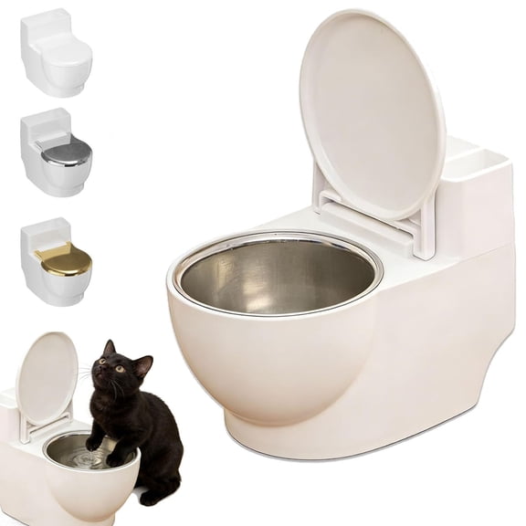 Twfbrm Cat Water Bowl, Toilet Shaped Water Dispenser with Stainless Steel Bowl Insert, Detachable Anti-Spill Drinking Dish, Non-Slip Pet Feeding Raised Bowl for Cats and Small Dogs