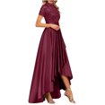 thumbnail image 4 of Summer Saving Wycnly Formal Dresses for Women Short Sleeve Crewneck Solid Summer Maxi Dresses Weddign Guest Bridesmaids Elegant Lace Pleated Swing Dress Wine s Under $5, 4 of 7