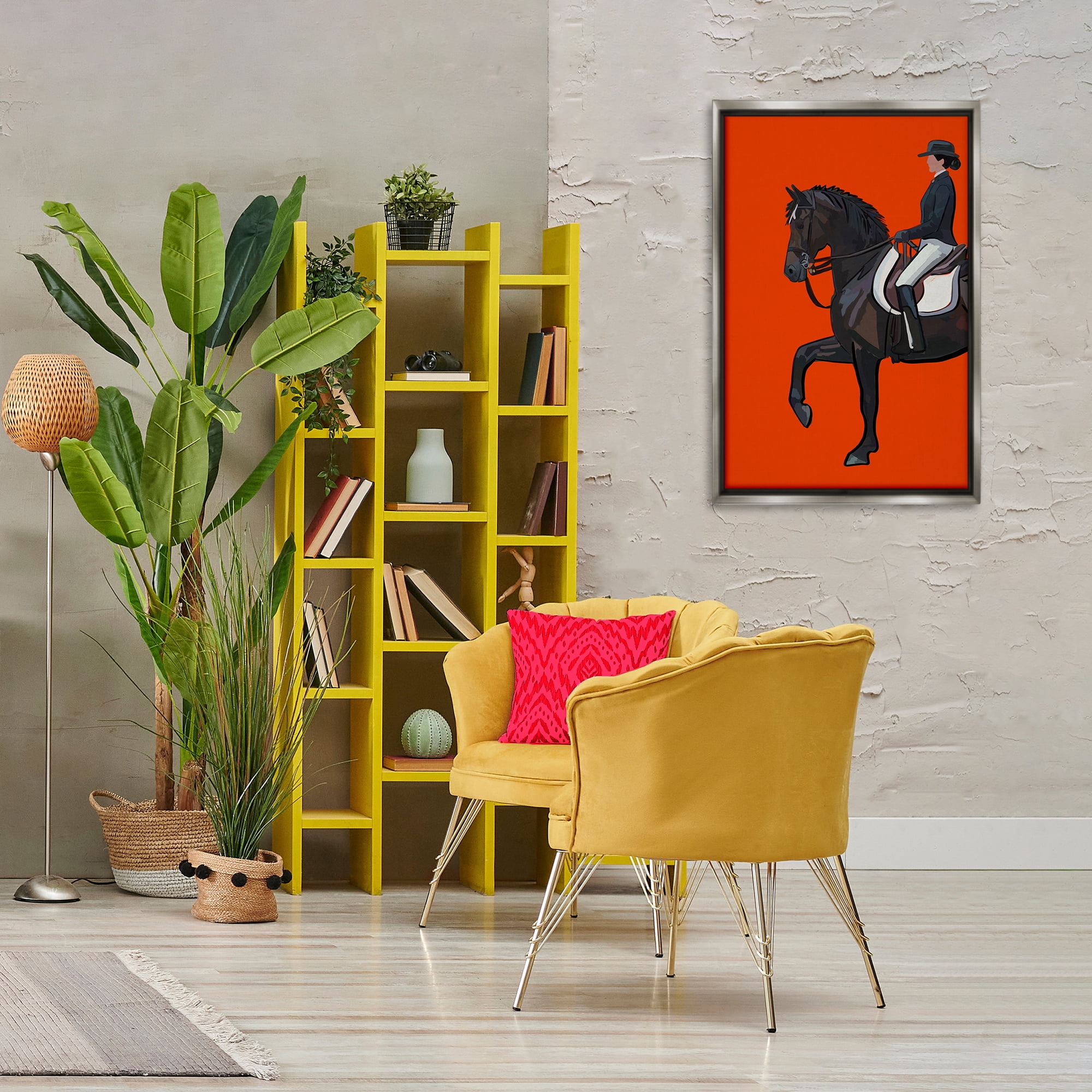 Stupell Industries Jockey & Horse on Orange Sports Painting Gray Floater Framed Canvas Art Print Wall Art, 21 x 31