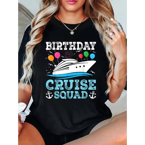 Cruise Squad birthday 2024 Summer Vacation Family Group T-Shirt casual short sleeve crew neck cotton tee tops for women