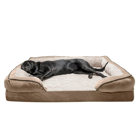 UPC: 0842229119947 | FurHaven Pet Products Velvet Waves Perfect Comfort Cooling Gel Memory Foam Sofa-Style Pet Bed for Dogs & Cats – Brownstone Jumbo Plus