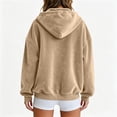 thumbnail image 4 of Sewkxo Womens Velvet Zip Up Hoodie Long Sleeve Oversized Hooded Sweatshirt Fall Velour Y2K Jacket with Pockets,Khaki S, 4 of 6