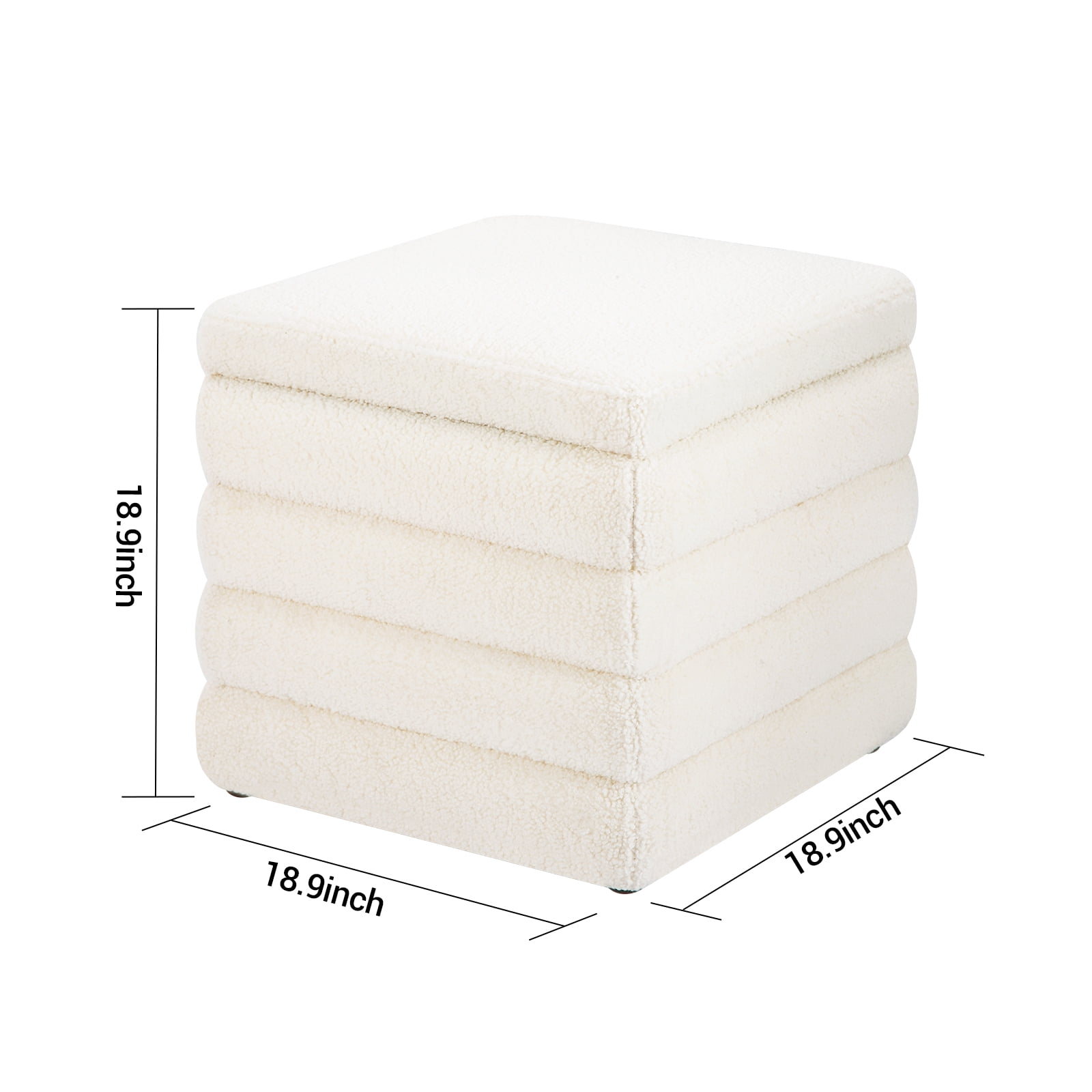 19" Square Storage Ottoman Sherpa Foot Rest Footstool Upholstered Storage Stool Seat White