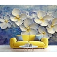 thumbnail image 2 of Relief White Flowers Wall Mural, Abstract Oil Painting Style 3D Wallpaper Mural, Blue Background Wall Murals Wallpaper For Boys And Girls Bedroom 59"W x 39.4"H (Not Peel and Stick), 2 of 6
