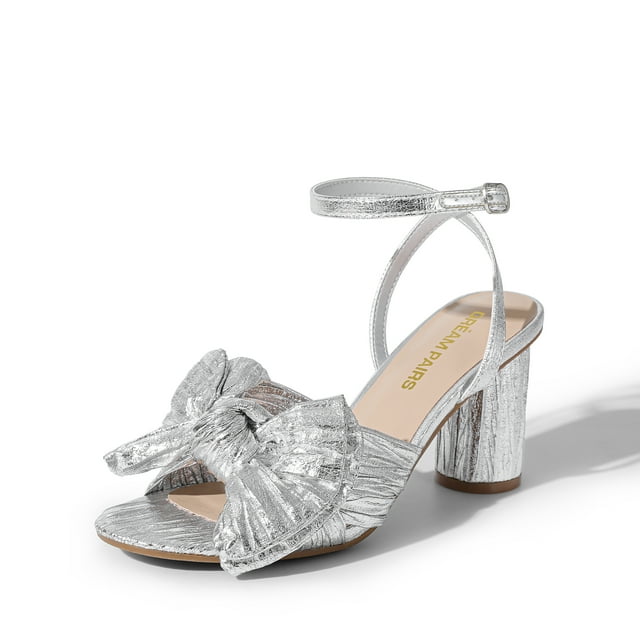 DREAM PAIRS - Sandalias de tacón con nudo de lazo para mujer, tacón alto y grueso, puntera abierta, correa al tobillo, para boda, fiesta nupcial