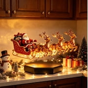 Levitation Santa Sleigh Display, Floating Christmas Santa Claus With Reindeer Decor, Rotating Levitating Figurine For Holiday Home Decor & Gift