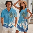 thumbnail image 2 of Jeiento Matching Vacation Outfits for Couples Hawaiian Button Down Shirt for Men Coconut Tree Trendy Hawaiian Luau Dresses, Blue, 2 of 6