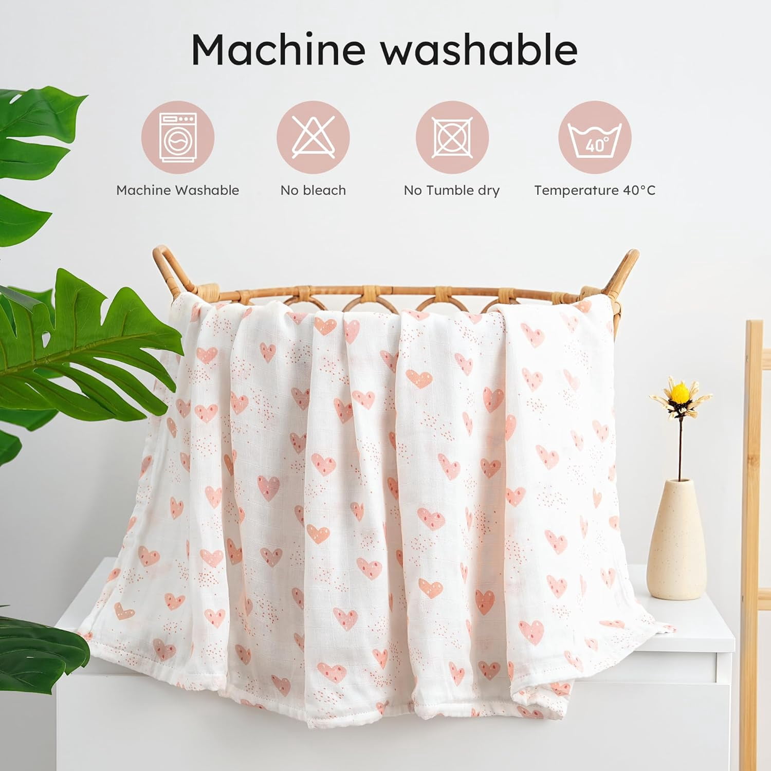 Yoofoss Muslin Swaddle Blankets, Organic Baby Blankets, 47 x 47 Inches Receiving Blanket 4-Pack for Baby Boys and Girls, Baby Essentials for Newborns Soft Breathable Pink Flower