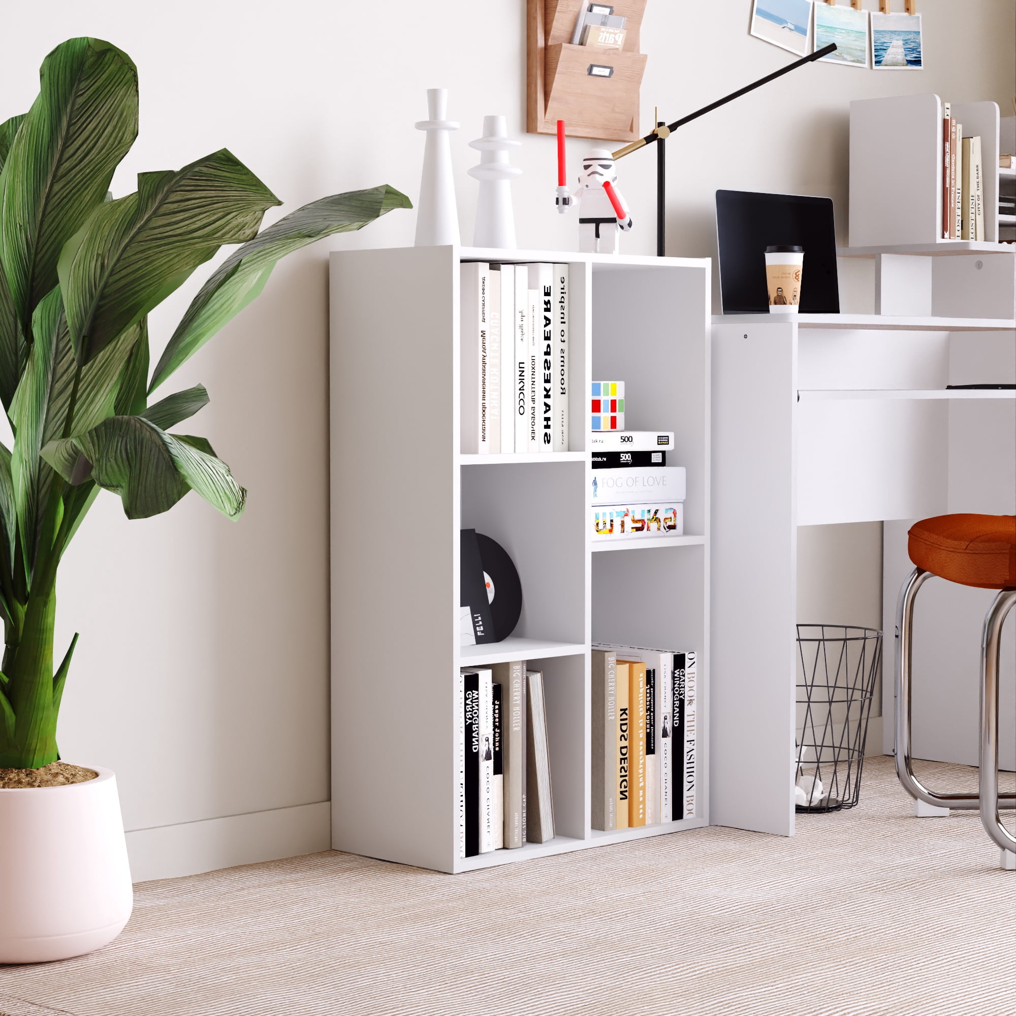 HOMLUX 5-Cube 31.5" Wooden Reversible Open Bookcase for Office, Living Room, White