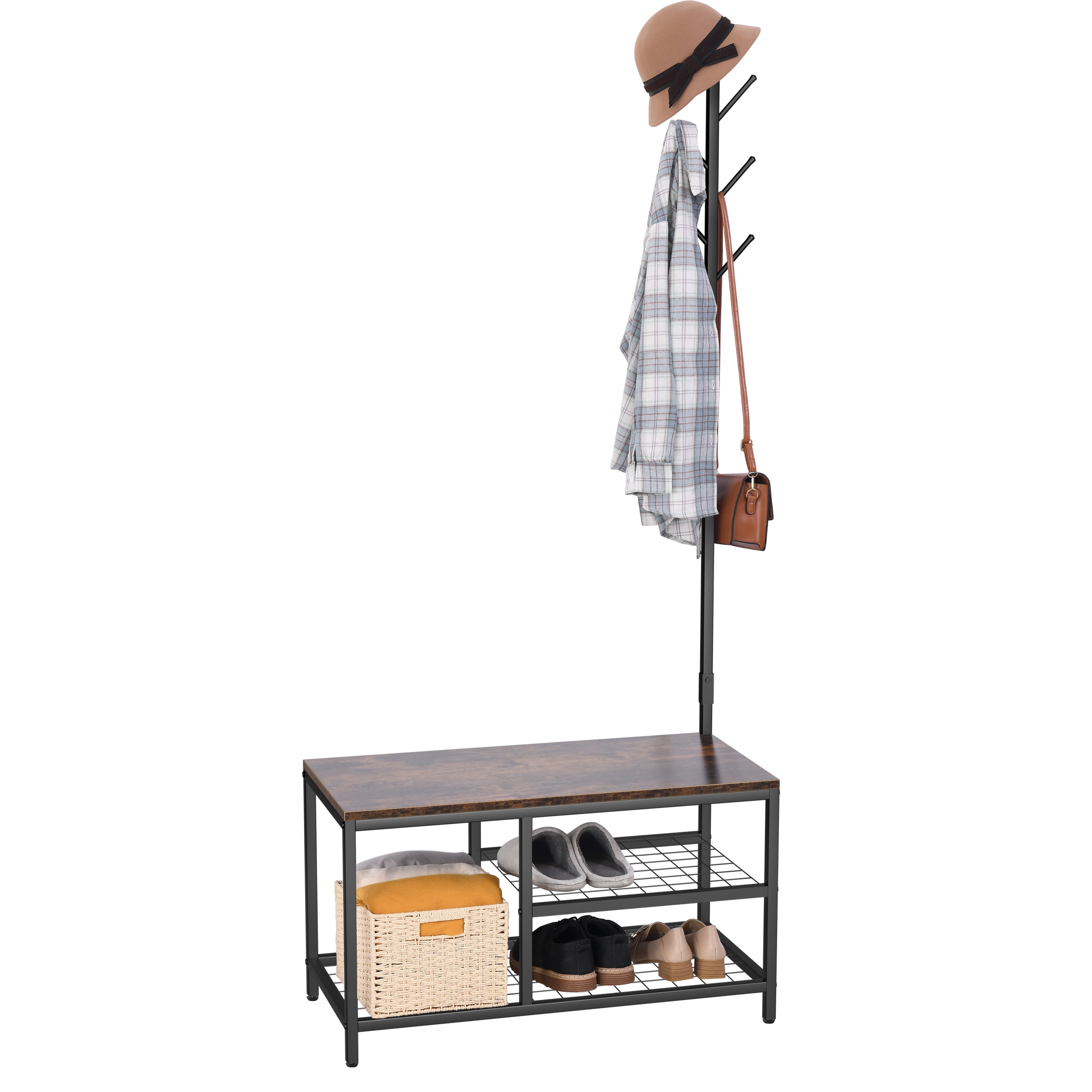 DWVO Multipurpose Entryway Rack Coat Hall Tree with 2Tier Shoe Storage