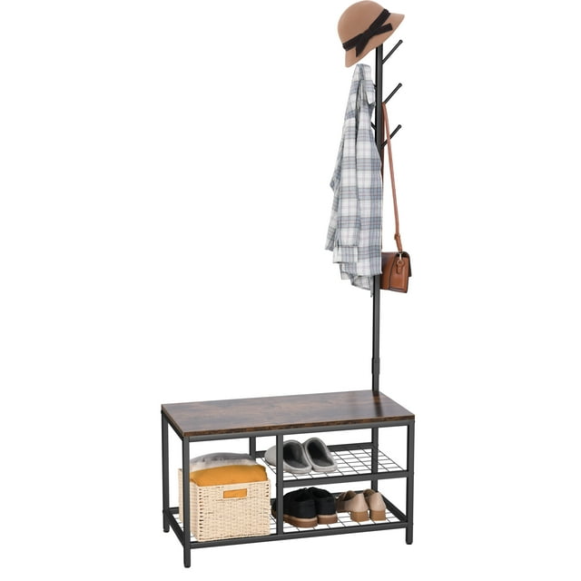 DWVO Multipurpose Entryway Rack Coat Hall Tree with 2Tier Shoe Storage