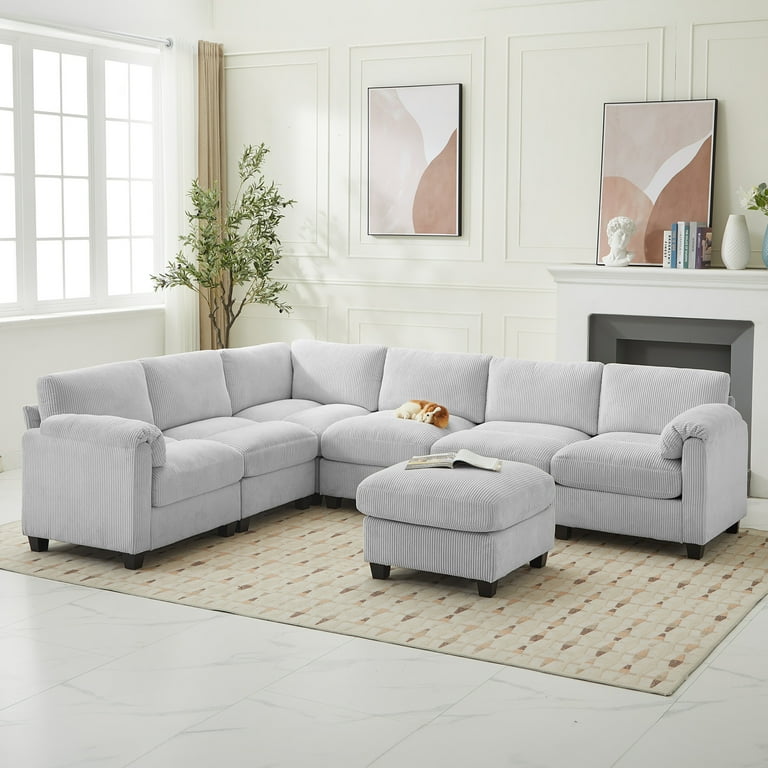 JUSTLET Oversized Modular Sectional Sofa Oversized U Shaped Couch Convertible Sleeper Sofa 7 Seat Sofa with Chaise Deep Seat Comfy Cloud Couch with Ottoman for Living Room Corduroy Foggy Grey Walmart....