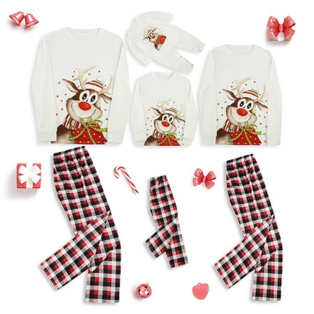 

Spring hue Parent-Child Pajamas Reindeer Plaid Matching Family Christmas Pjs Sleepwear Set