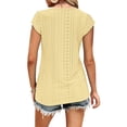 thumbnail image 2 of Whataatahia Las mujeres ahuecan hacia fuera la parte superior con cuello en V profundo empalme de encaje elegante transpirable cómoda camisa de manga corta Top para el verano amarillo S, 2 of 5