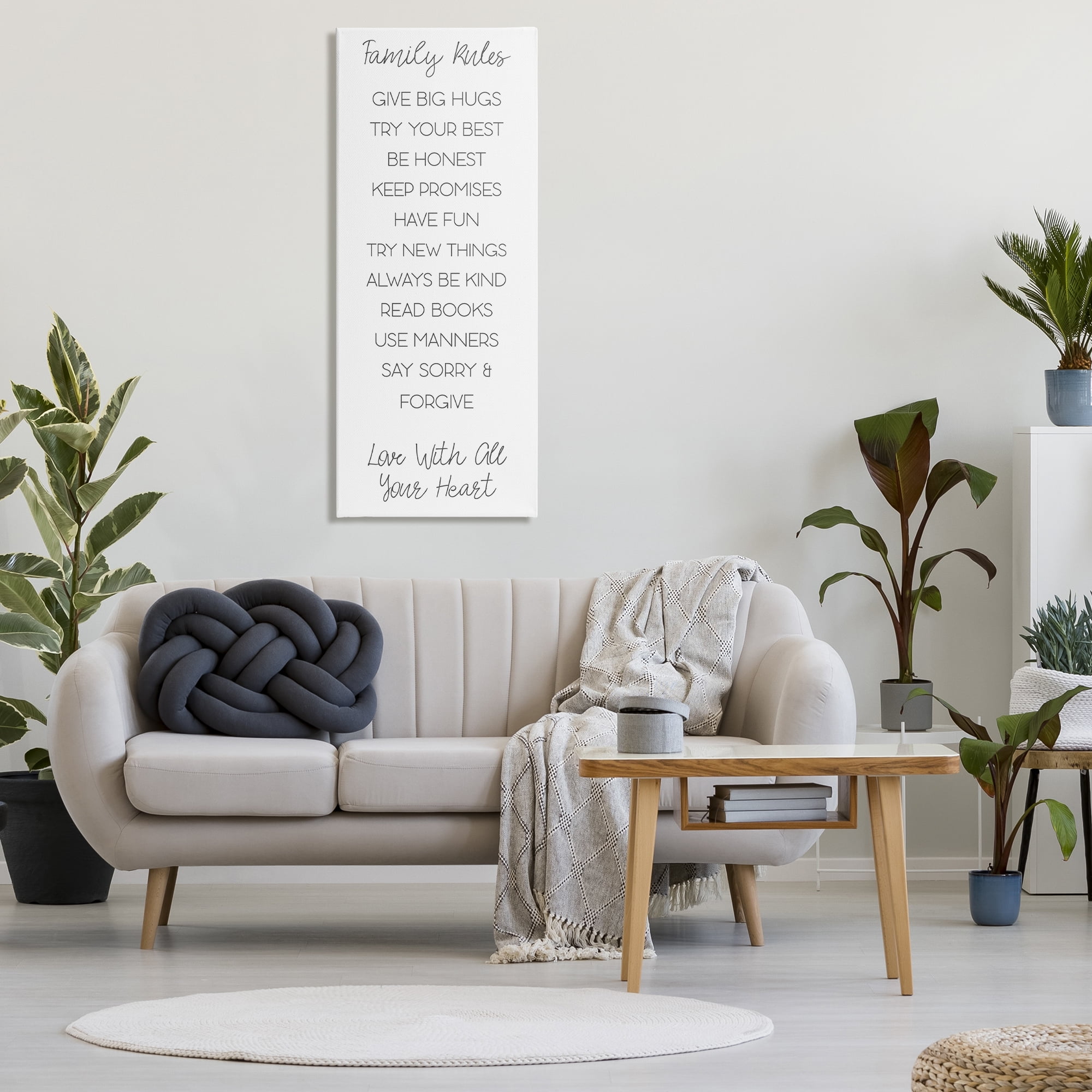 Stupell Industries Minimal Family Rules Typography Painting Gallery Wrapped Canvas Art Print Wall Art, 20 x 48
