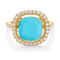 thumbnail image 2 of Gem Stone King 18K Yellow Gold Plated Silver Ring Turquoise Moissanite (3.69 Cttw), 2 of 3