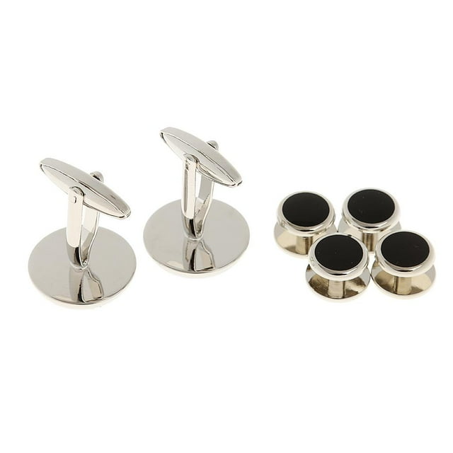 Hombres Esmoquin Cuello Botones Gemelos formal Plata negro Hugo Gemelos