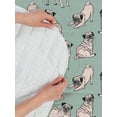 thumbnail image 4 of Pug Reversible Bedspread Set, Dogs Various States Sitting Standing Stretching Cartoon Style Pet Drawing, Pillow Shams & Comforter Microfiber Bedding Set, 3 Sizes, Turquoise, by Ambesonne, 4 of 4