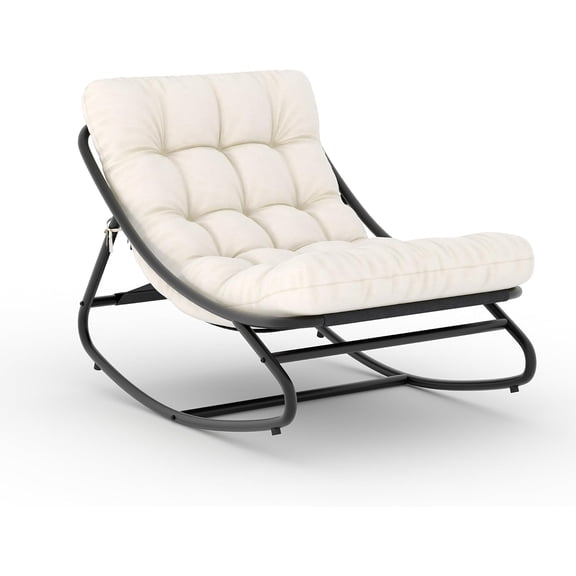 Oversized Rocking Chair Outdoor 2 Set, e Coated Papasan Rocking Chair with Cushion, Oversized Comfy Modern Rocker Chair for Living Room, Patio, Porch, Garden, Backyard （White）