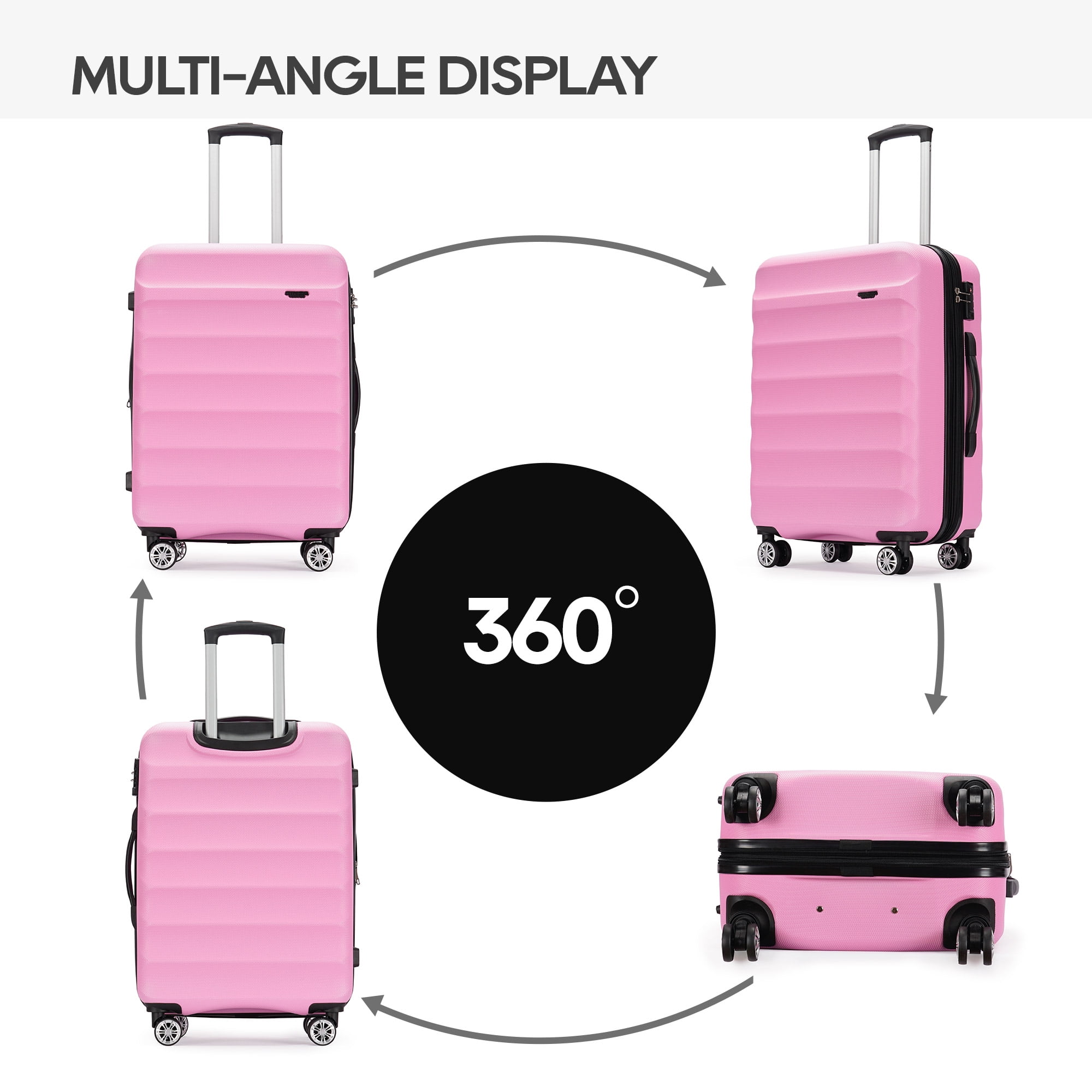 Ginza Travel 3 Piece Hardside Expandable Luggage Set,Suitcase with Spinner Wheels and TSA Lock,Pink, Size: 3PCS(20+24+28)