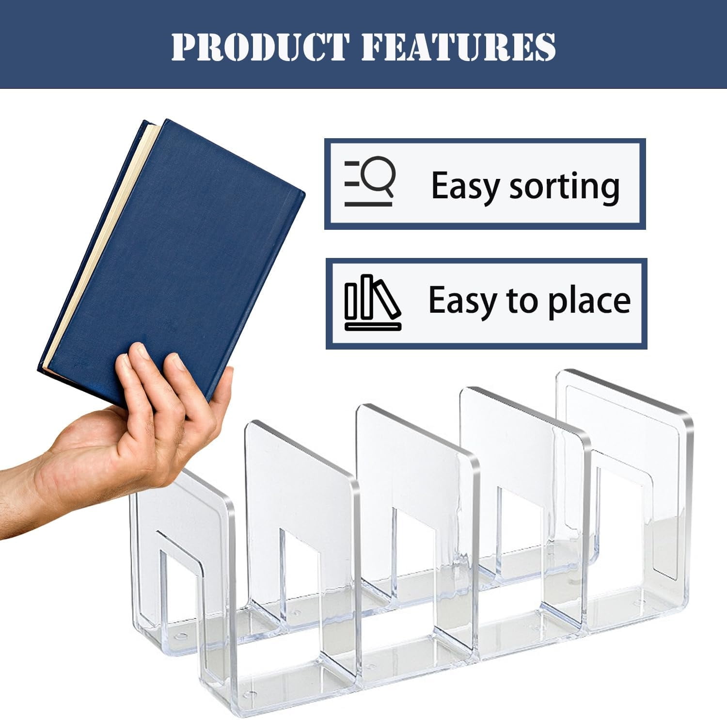 Acrylic Desk File Sorter,Clear Purse/Handbag Organizer,Desktop File Divider,Book Organizer,Office Supplies Stand,Folder Bookshelf for Envelopes,Document,Notebook,4 Sections,Clear,2 Pcs