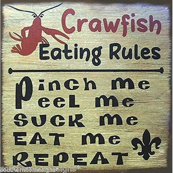Vintage Tin Sign Crawfish Eating Rules Metal Poster Retro Art Wall Decoration for Home Club Cabin Garage Store Bar Cafe Farm 12" X 12"