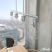 Hunter - Van Nuys 4-light Brushed Nickel, Large Chandelier, Dimmable, Transitional Style, Linear Shaped, for Bedrooms, Dining, Living Rooms - 48038