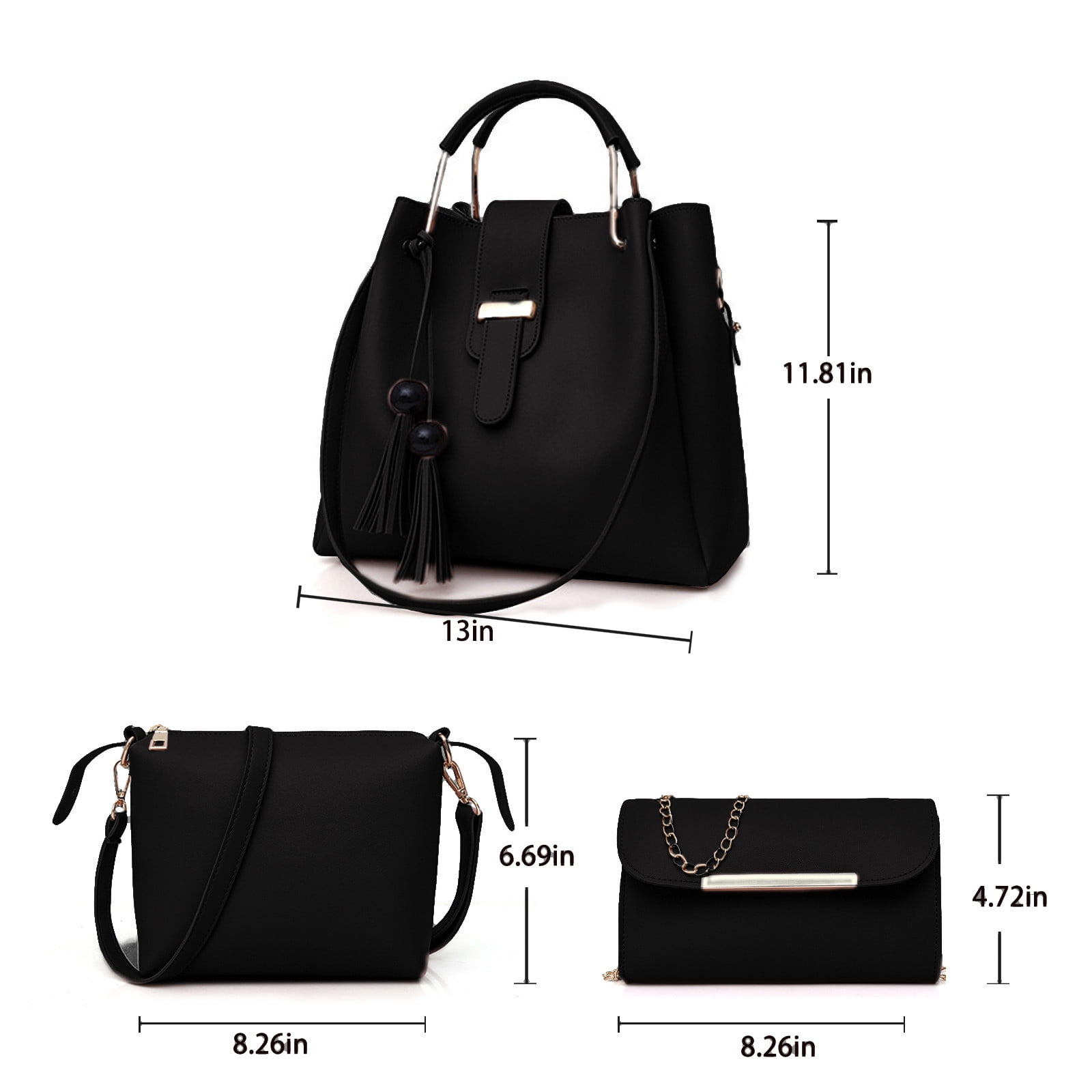 Quinlirra Set of 3 Purses for Women Tote Purse and Wallet Set Shoulder Satchel Bags, Women Handbag Wallet Tote Bag Shoulder Bag, Gifts for Women-Black&Set of 3