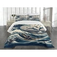 thumbnail image 4 of Ambesonne Fish Quilted Bedspread Set 3 Pcs, Ukiyo-e Waves Marine Animals, Queen Size, Sea Blue and Pearl, 4 of 4