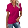 thumbnail image 2 of Dwellite Womens Golf Shirt Short Sleeve Polo Shirts Fit Tennis Tops V-Neck Work Casual Collared T-Shirts Hot Pink XL, 2 of 4