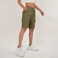 thumbnail image 4 of Mohiass Bermuda Cargo Shorts for Women Knee Length Elastic Waist Long Shorts Summer Baggy Waterproof Hiking Short with Pocket Army Green S, 4 of 6