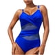 thumbnail image 2 of Trajes de baño de una pieza para mujer Trajes de baño de color sólido para mujer Trajes de baño fruncidos con cuello en V Trajes de baño sin espalda Conjunto de bikini Traje de baño para mujer, 2 of 9