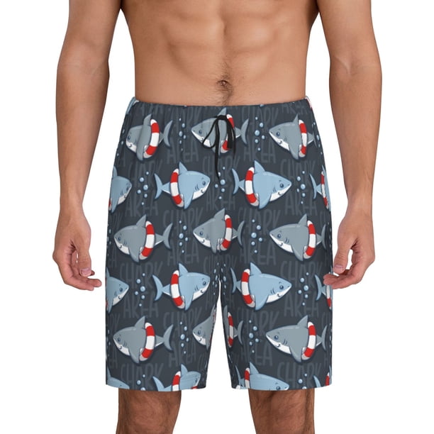 Fotbe Cute Shark Pantalones Cortos de Pijama para Hombre, Ropa de Dormir, Pantalones de Pijama Cortos para Hombre-Large