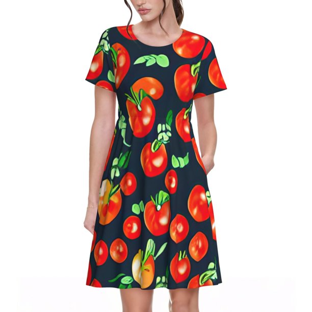 Balery Tomatoes Vestidos sueltos de manga corta para mujer, vestidos de verano 2025, vestidos casuales de corte A con vuelo.