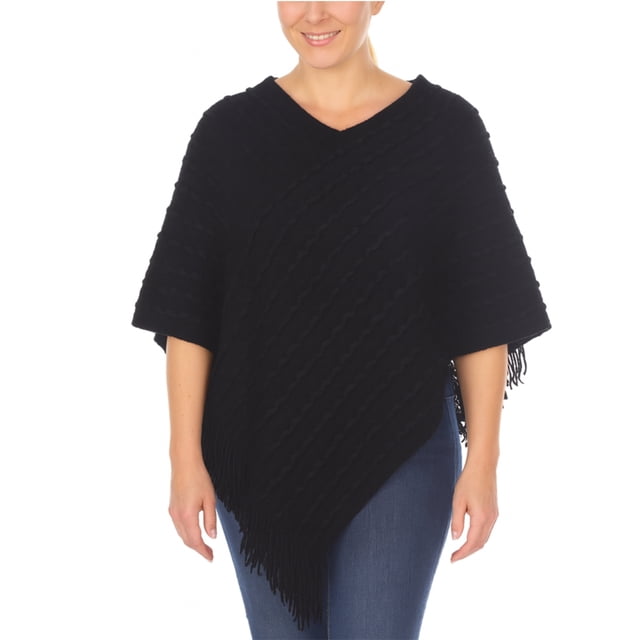 White Mark Poncho en Tricot à Franges pour Femme, Taille Unique