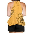 thumbnail image 5 of JTZGDY Women's Summer Halter Neck Tank Tops Cute Floral Printed Sleeveless Shirt Loose Pleated Flowy Tanks Casual Beach Vacation Camisole Yellow#02 L, 5 of 7