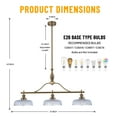 thumbnail image 3 of Industrial 3-Light Dining Room Chandelier, Bronze Iron Pendant Light with Glass Shades & Adjustable Hanging Rods, 31.5" Length×43.3" Height, E26×3 Sockets, 3 of 10