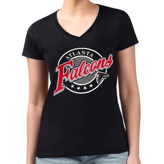 Women's G-III 4Her by Carl Banks Black Atlanta Falcons Super-Slim Fit Lightweight Pinstripe Circle V-Neck T-Shirt