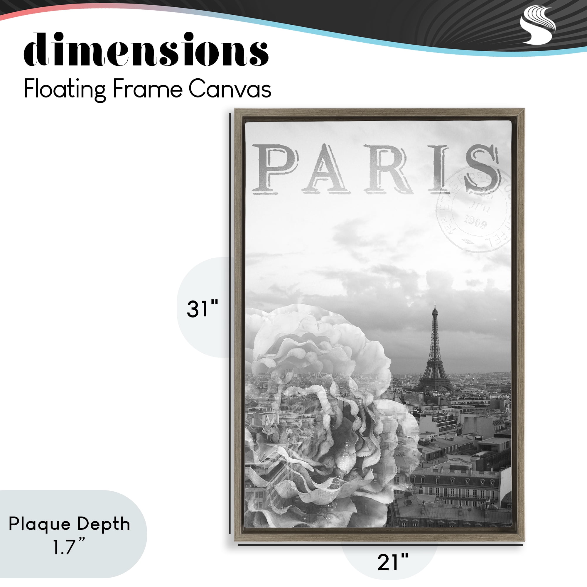 Stupell Industries Paris Postcard in Monochrome Brown Framed Floater Canvas Wall Art, design by Emily Navas
