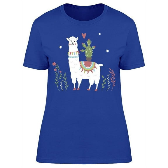 Cute Llama With Cactus On Pink  T-Shirt Women -Image by Shutterstock, Female x-Large