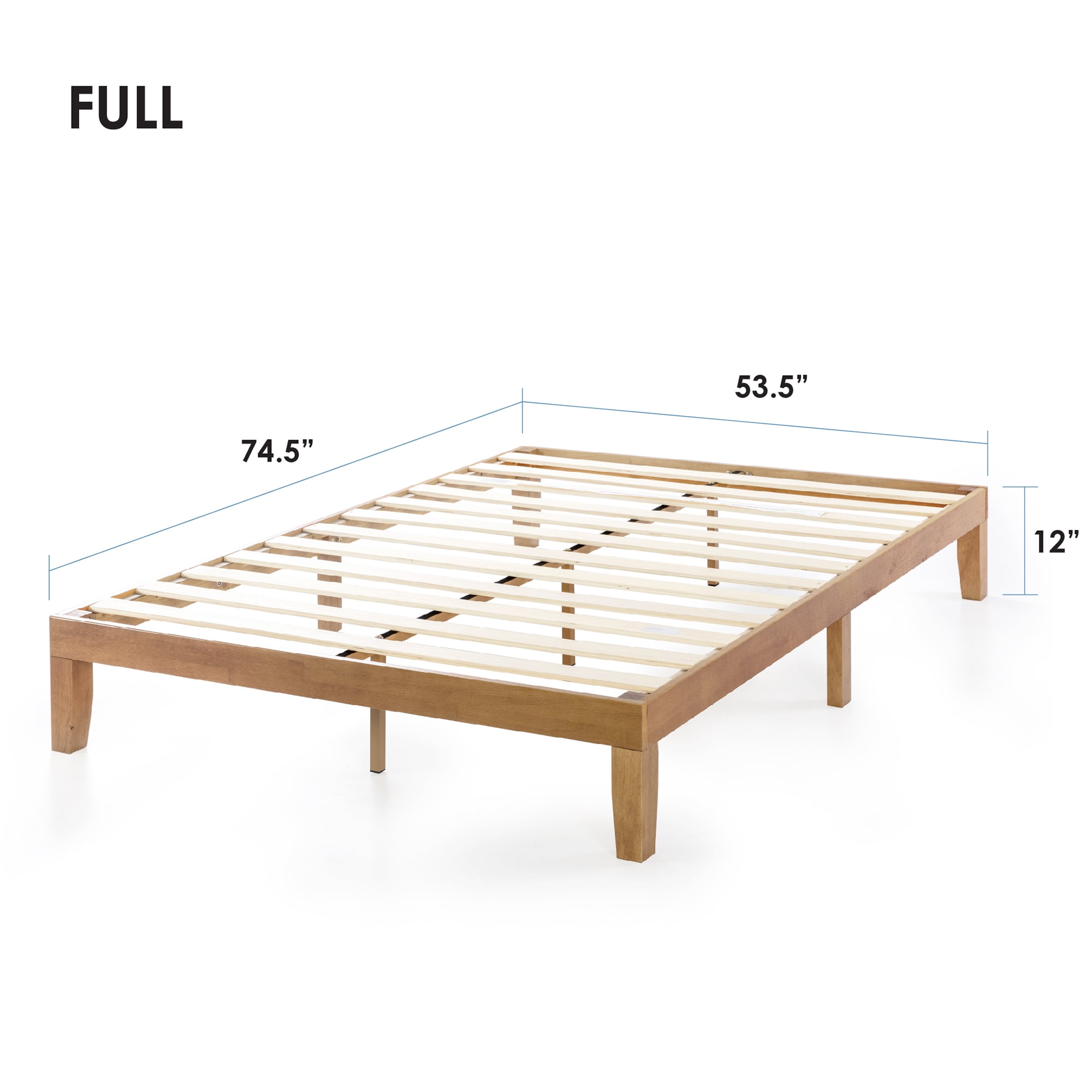Best Price Mattress Naturalista Classic 12" Solid Wood Platform Bed with Wooden Slats, Full, Natural Pine