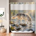 thumbnail image 1 of No Hook Shower Curtain, Wild Wolf Shower Curtains for Bathroom with See Through Top Window, Animals Forest Creek Stone Natural Scenery Waterproof & Washable Bath Curtain 66"x72", 1 of 8