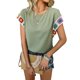 thumbnail image 3 of Blusas de Verano para Mujer, Camisetas Casuales de Corta, Cuello Redondo, Blusas Bohemias con Estampado Floral de Crochet. Verde L, 3 of 10
