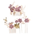 thumbnail image 2 of FELTECHELECTR Juego de 4 peinetas de boda hechas a mano, accesorios para el cabello de novia con flores y diamantes de imitación (morado), 2 of 4