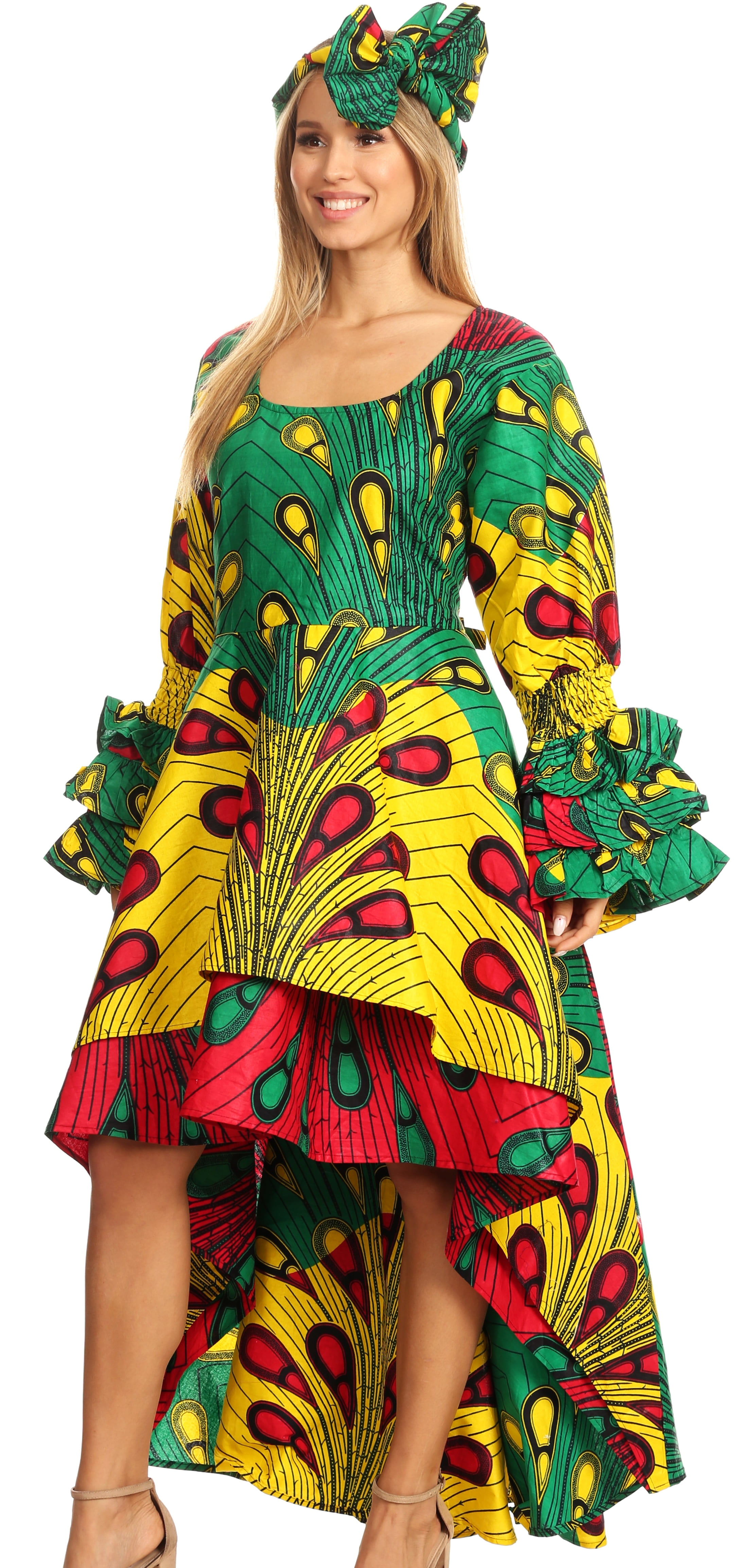 Sakkas Sofi Women's Long Sleeve High-low Dress African Ankara with ...